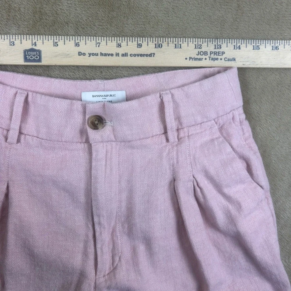 Banana Republic Womens Pink Linen Blend Herringbone Pleated Tapered Pants Size 8
